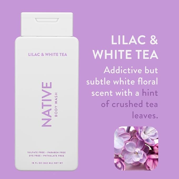 Native Body Wash Contains Naturally Derived Ingredients | For Women & Men, Sulfate, Paraben, & Dye Free Leaving Skin Soft and Hydrating | Lilac & White Tea 18 oz - 2 Pk-VivaGrace Women