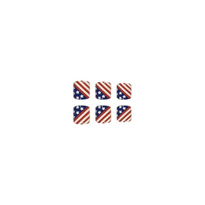 Independence Day Press on Toenails Short Square Fake Toe Nails with USA Flag Designs Red False Toe Nails Blue Artificial Tonails Glossy 4th of July Glue on Toenails for Women Girls Manicure 24Pcs