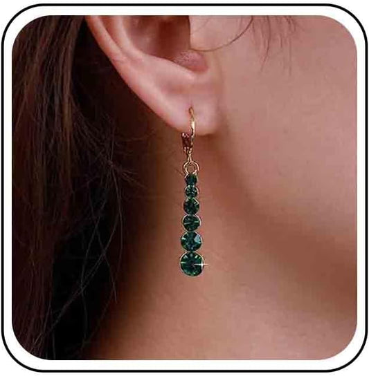 Vintage Crystal Emerald Drop Earrings Emerald Bar Dangle Earrings Green Long Tassel Chain Earrings Gold Hoop Huggie Earrings Jewelry for Women-VivaGrace Women