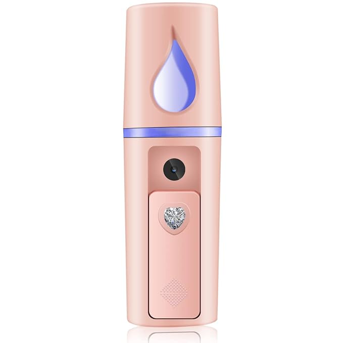 Nano Facial Mister Portable Mist Sprayer with Mirror Mini Cool Mist Spray for Skin Care & Facial Body Moisturized & Eyelash Extensions, USB Rechargeable (Pink)-VivaGrace Women