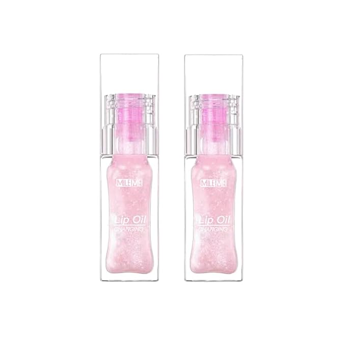 2PCS/Set MILEMEI Color Changing Lip Oil Magic Moisturizing, Big Brush Plumping Lip Oil, Plumping Glimmer Glow-VivaGrace Women