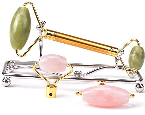 Jade Rose Quartz Roller Kit with 3 Changeable Heads | Face Facial Roller-VivaGrace Women