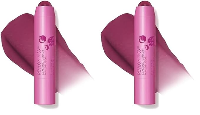 Revlon Lip Balm, Kiss Tinted Lip Balm, Face Makeup with Lasting Hydration, SPF 20, Infused with Natural Fruit Oils, 035 Berry Burst, 0.09 Oz (Pack of 2)-VivaGrace Women