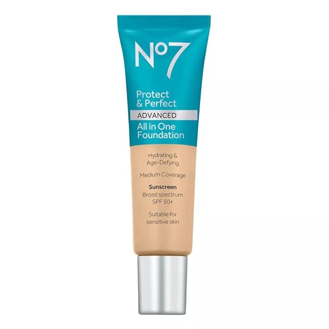 No7 Protect & Perfect Advanced All in One Foundation - Deep Honey - Light to Buildable Coverage - Hydrating Foundation with SPF 50 - Reduces Redness & Blurs Visible Pores (30ml)-VivaGrace Women