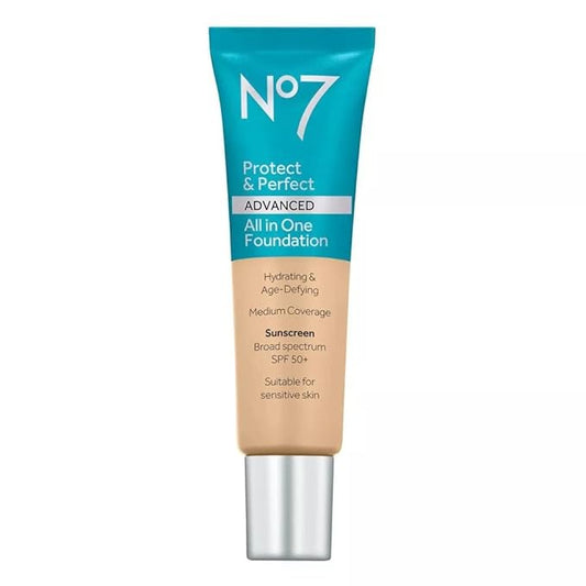 No7 Protect & Perfect Advanced All in One Foundation - Deep Honey - Light to Buildable Coverage - Hydrating Foundation with SPF 50 - Reduces Redness & Blurs Visible Pores (30ml)-VivaGrace Women
