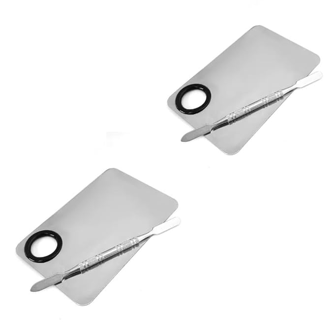 Makeup Mixing Palette, 2 Sets Makeup Plate for Foundation, Palette Makeup Mixing Palette Stainless Steel Cosmetic Mixing Palette with Spatula Tool-VivaGrace Women