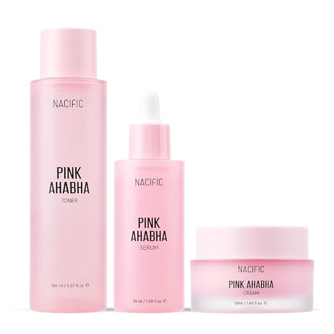 NACIFIC Pink Aha Bha Triple Set (Toner 150ml, Serum 50ml, Cream 50ml) AHA, BHA, Watermelon extract, Glow, Moisturizing, Hyaluronic Acid-VivaGrace Women
