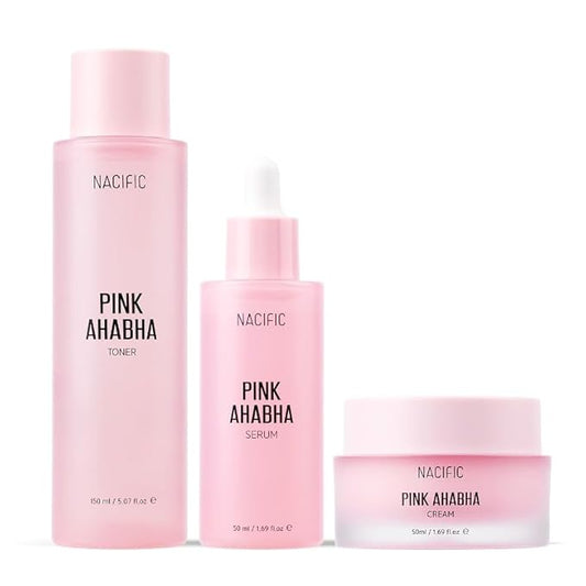NACIFIC Pink Aha Bha Triple Set (Toner 150ml, Serum 50ml, Cream 50ml) AHA, BHA, Watermelon extract, Glow, Moisturizing, Hyaluronic Acid-VivaGrace Women