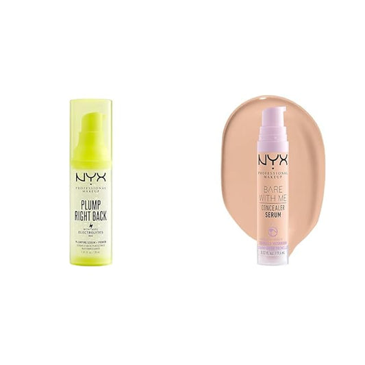 NYX PROFESSIONAL MAKEUP Plump Right Back Plumping Serum & Primer, With Hyaluronic Acid & Bare With Me Concealer Serum, Up To 24Hr Hydration - Vanilla-VivaGrace Women