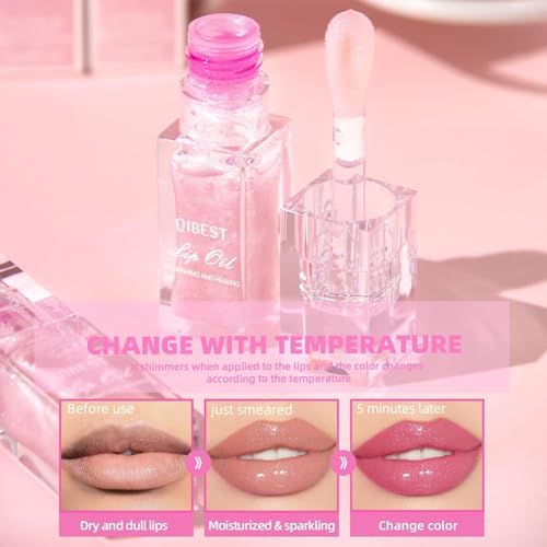 Hydrating Lip Gloss Transparent Lip Care, Magic Color Changing Moisturizing Lip Glow Oil Plumping Glimmer Glow Lipstick, Long Lasting Moisturizing Non-sticky Fresh Texture Lip Oil(201#Change Color)-VivaGrace Women
