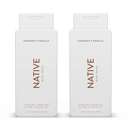 Native Body Wash Contains Naturally Derived Ingredients | For Women & Men, Sulfate, Paraben, & Dye Free Leaving Skin Soft and Hydrated | Coconut & Vanilla 18 oz - 2 Pk-VivaGrace Women
