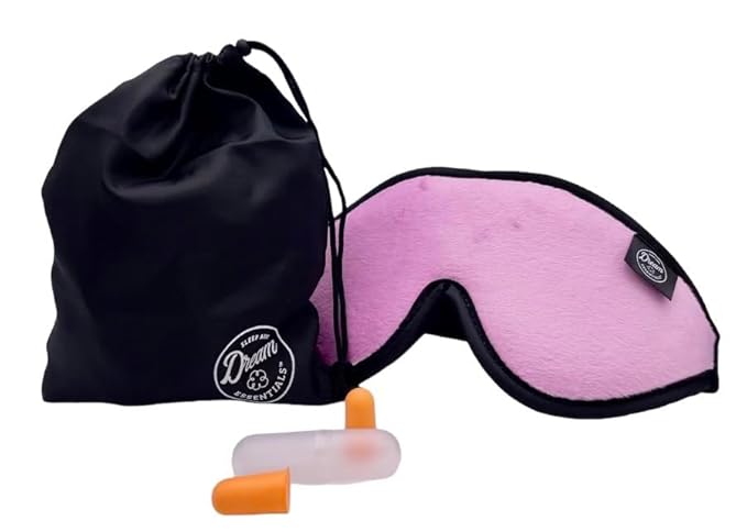 Wild Essentials® Escape Luxury Plush 3D Sleep Mask Kit with Molded Eye Cavities, Nose Bridge for Light Block, Soft Foam Cushion, Earplugs and Carry Pouch, Gift Set, Travel (Peacefully Pink)-VivaGrace Women