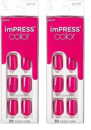 KISS imPRESS Color Press-On Nails Polish-Free Manicure Set, ‘Orchid Festival’, 30 Chip-Proof, Smudge-Proof Fake Nails (Pack of 2)