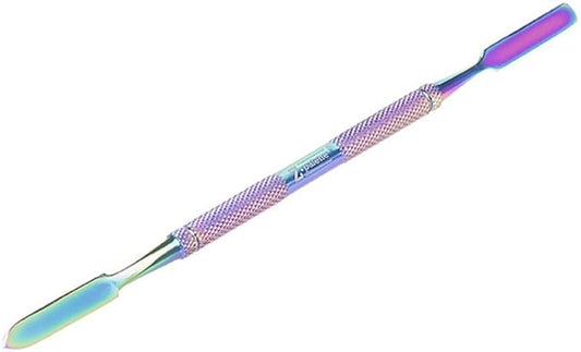 De-Potting Spatula, Dual-Ended Multicolor Steel Tool for Makeup Palettes, Empty Magnetic Palette Compatible, Professional Mixing & Blending, Iridescent Finish, 6.5" Length-VivaGrace Women