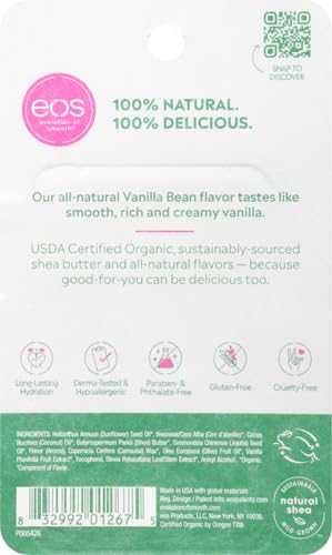 eos 100% Natural & Organic Lip Balm Sticks- Vanilla Bean, All-Day Moisture, Dermatologist Recommended, 0.14 oz, 2-Pack-VivaGrace Women