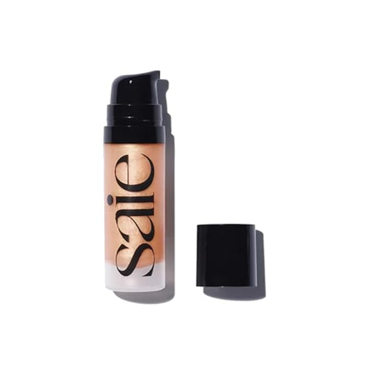 Saie Mini Glowy Super Gel - Hydrating Makeup Primer and Illuminating Glow Serum Enriched with Vitamin C and Squalane Oil - All-Over Liquid Highlighter Makeup for Instant Glass Skin - Sunglow (0.5 oz)-VivaGrace Women