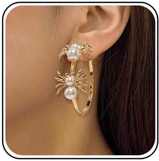Vintage Hollow Circle Drop Earrings Pearl Spider Dangle Earrings Gold Spider Circle Earrings Exaggerated Circle Huggie Hoop Earrings Jewelry for Women-VivaGrace Women