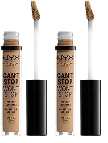 NYX PROFESSIONAL MAKEUP Can't Stop Won't Stop Contour Concealer, 24h Full Coverage Matte Finish - Caramel (Pack of 2)-VivaGrace Women