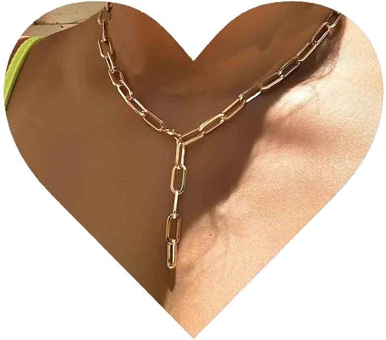 Boho Link Chain Y Necklace Gold Chain Lariat Necklace Chunky Chain Drop Necklace Paperclip Statement Necklace Jewelry for Women-VivaGrace Women