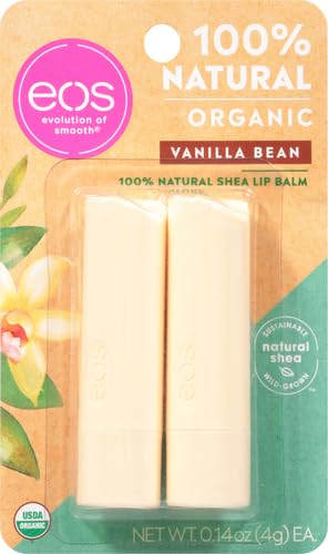 eos 100% Natural & Organic Lip Balm Sticks- Vanilla Bean, All-Day Moisture, Dermatologist Recommended, 0.14 oz, 2-Pack-VivaGrace Women