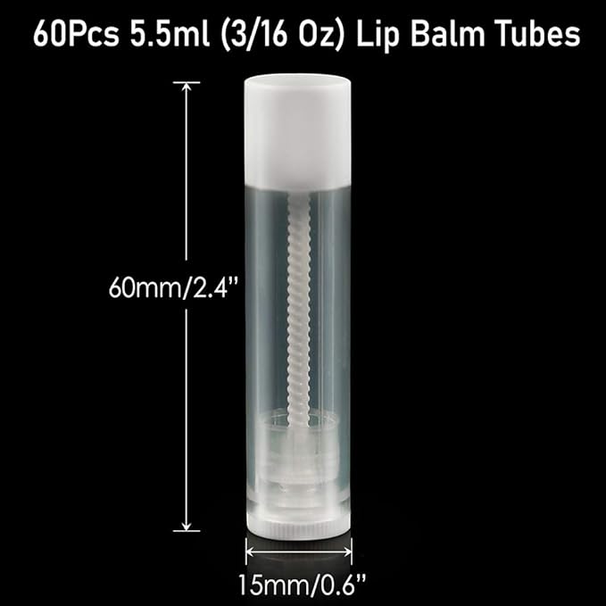 LotFancy Lip Balm tubes Empty, 60PCS 5.5ml (3/16 Oz), Clear Lip Balm Container Tubes with White Caps, BPA Free & Leak Free, Refillable-VivaGrace Women