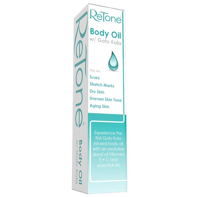 ReTone® Body Oil: Stretch Mark Prevention -Non-greasy finish - Infused with Gotu Kola - No mess dispenser - Tamanu oil + Argan Oil + Rosehip Oil + Jojoba Oil + Vitamin E C (dry skin, uneven skin tone)-VivaGrace Women