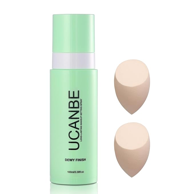 Dewy Makeup Setting Spray Kit-3.38 Fl oz Hydrating Illuminating Finishing Spray Lightweight Face Mist All Day Long Make up Fixer +2PCS Sponge Puff, Hydrate Skin for a Bright Look-VivaGrace Women