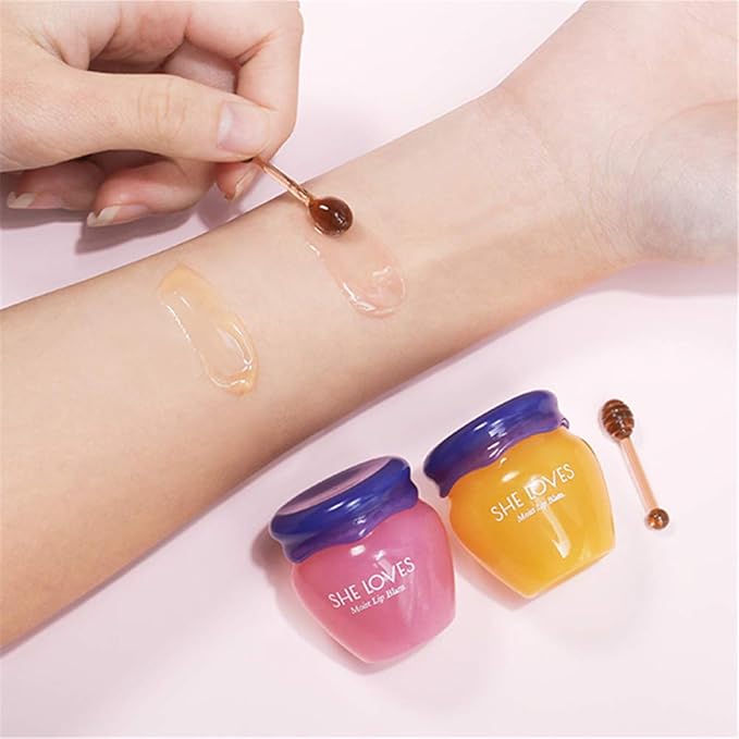 2PCS Lip Mask Overnight, Honey&Sakura Day and Night Repair Sleeping Lip Balm, Fade Lip Lines Bee Balm, Hydrating &Prevention Dry and Crack Lip Scrubs Exfoliator-VivaGrace Women