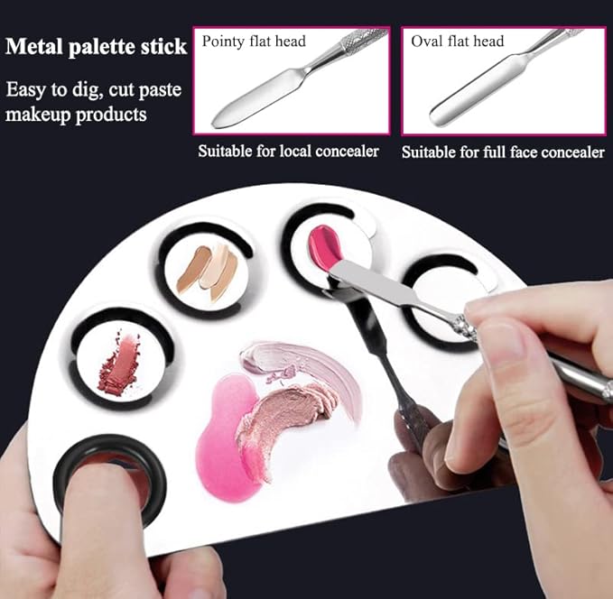 AKOAK Stainless Steel Beauty Palette, with Spatula Tool, Nail Art Makeup Palette, for Mixing Cosmetics/Nail Polish/Pigments-VivaGrace Women