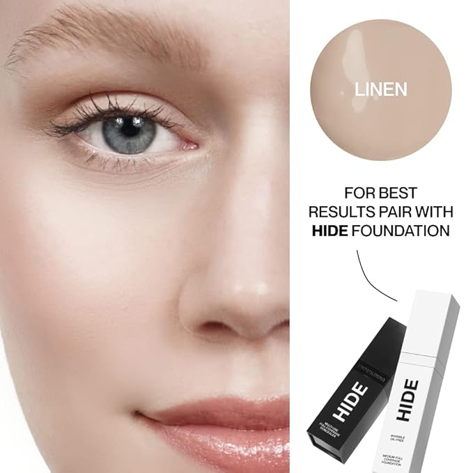 HIDE Liquid Concealer, Medium to Full Coverage Concealer for Blemishes, Under Eye Dark Circles & Scars, Oil Free Concealer, Linen (See Shade Finder), 0.5 fl oz-VivaGrace Women