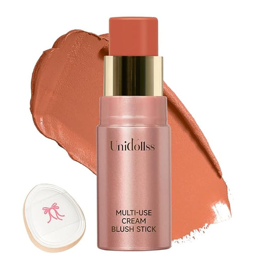 Multi-Use Makeup Cream Blush Stick, Unidollss 3-in-1 Buildable Blush Stick for Cheeks, Eyes, and Lips, Hydrating formula, All day wear, Easy Application with Thumb Puff Included (03 PALPITATING)-VivaGrace Women