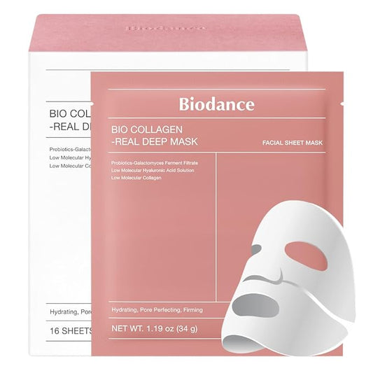 BIODANCE Bio-Collagen Real Deep Mask, Hydrating Overnight Hydrogel Mask, Pore Minimizing, Plumping, Elasticity Improvement, Korean Skincare | 1.19oz(34g) x 16ea-VivaGrace Women