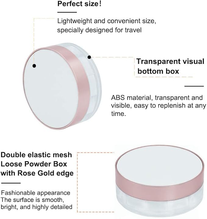 AKOAK Capacity 15ml(0.5 oz) No Leaks Empty Reusable Plastic Loose Powder Compact Container DIY Makeup Powder Case with Sponge Powder Puff, Elasticated Net Sifter and Threaded Screw Lid (White)-VivaGrace Women