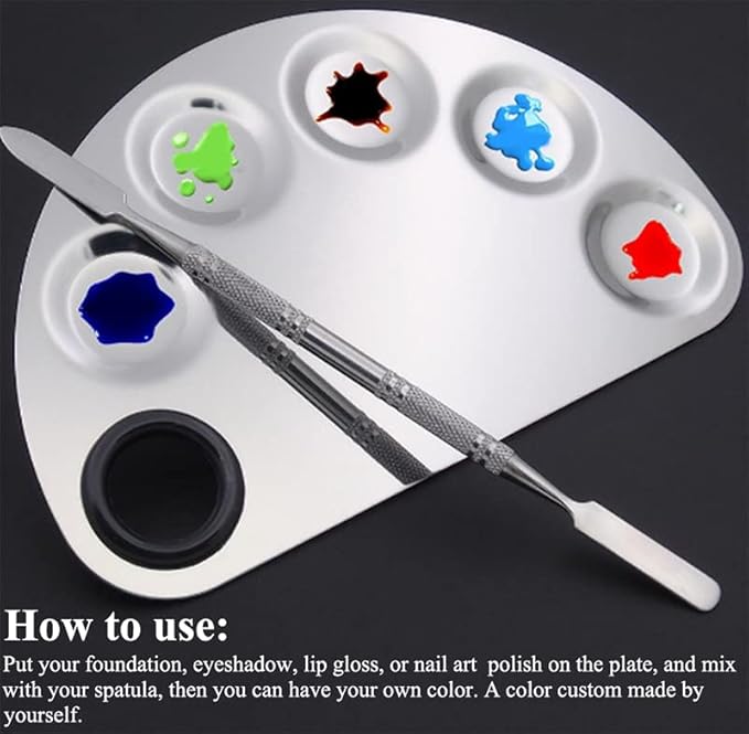 AKOAK Stainless Steel Beauty Palette, with Spatula Tool, Nail Art Makeup Palette, for Mixing Cosmetics/Nail Polish/Pigments-VivaGrace Women