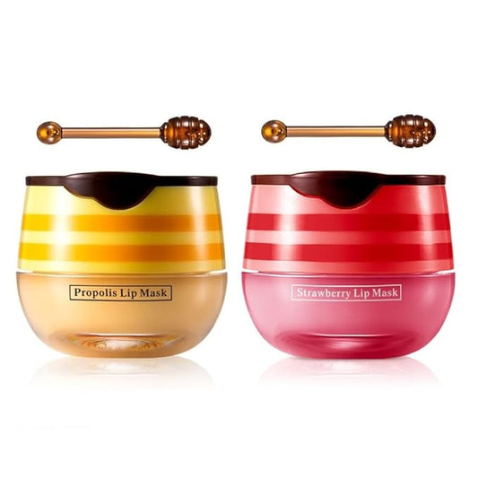 2 Pcs Lip Balm Honey Pot, Honey & Strawberry Hydrating Lip Mask, Reduces Lip Lines Prevention Dry and Cracked Lip Scrubs Exfoliator Honeypot Lip Balm. (Honey & Strawberry)-VivaGrace Women