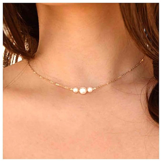 Boho Pearl Choker Necklace Gold Pearl Pendant Necklace Tiny Pearl Floating Necklace Minimalist Wedding Necklace Jewelry Women and Girls Gifts-VivaGrace Women