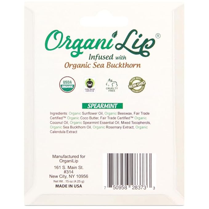 Organic Lip Balm, Spearmint Flavor, Ultra Hydrating Lip Moisturizer for Dry Lips, Oval Shaped Tube, USDA Certified Organic, 3 Pack - OrganiLip-VivaGrace Women