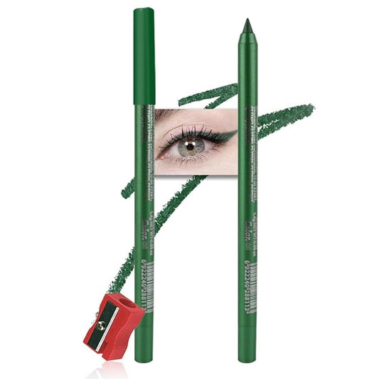 evpct Pearl Green Gel Eyeliner Pencil for Women Waterline Waterproof Smudge Proof Eye Makeup Liners, Dark Green Mascara Eye Liner Gel Liner Eyeliner with Sharpener delineador de ojos contra el agua 06