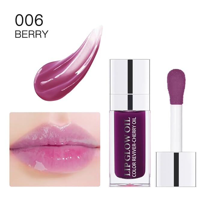 Hydrating Lip Glow Oil, Moisturizing Lip Glow Oil, Nourishing Glossy Transparent Lip Oil, Plumping Lip Oil, Lip Balm, Non-sticky Tinted Toot Lip Balm for Lip Care (PURPLE) 0.2 OZ-VivaGrace Women