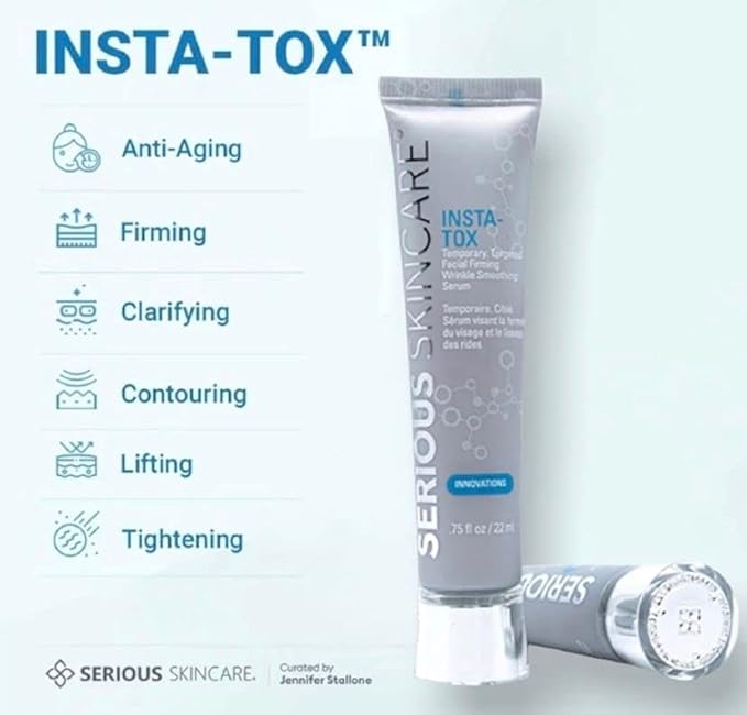 Serious Skincare INSTA-TOX Facial Firming Wrinkle Smoothing Serum and Reverse Lift Firming Eye Cream Set - Filler for Fine Lines, Deep Wrinkles and Pores - Temporary Eye Tightener-VivaGrace Women