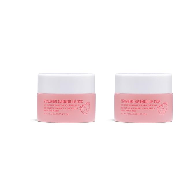 W7 Sweet Dreams Overnight Strawberry Lip Mask - Vitamin E, Aloe Vera and Grape Seed Oil - For Hydrated, Full Looking & Irresistible Lips - 2 Pack - 0.40 Fl Oz-VivaGrace Women