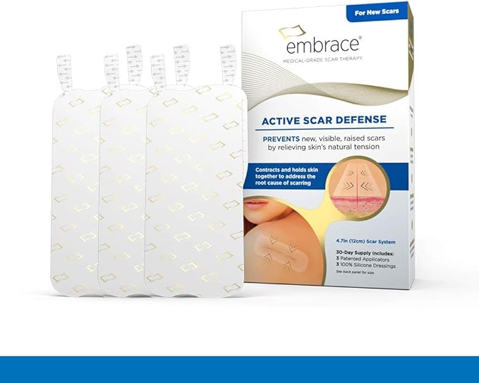 Embrace Active Scar Defense for New Scars, FDA-Cleared Medical-Grade Silicone Scar Sheets for Hypertrophic & Keloid Scar Treatment, 4.7 Inch, Large, 30-Day Supply-VivaGrace Women