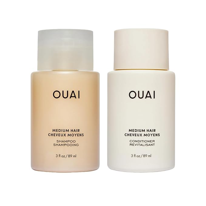 OUAI Medium Hair Shampoo & Conditioner Set, Travel Size - Hydrating Shampoo & Conditioner - With Coconut Oil, Babassu, Kumquat Extract & Keratin - Sulfate, Paraben & Phthalate Free (3 Oz)-VivaGrace Women