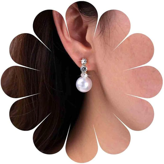 Vintage Rhinestone Pearl Drop Earrings Gold Pearl Dangle Earrings Crystal Stud Earrings Sparkly Cz Pearl Earrings Jewelry for Women-VivaGrace Women
