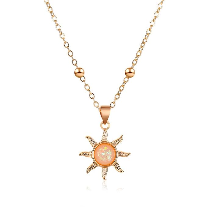 Bohemia Sun Choker Necklace Chain Sunflower Opal Pendant Necklace Gold Satellite Necklace Minimalist Sunflower Necklace Chain Jewelry for Women and Girls-VivaGrace Women