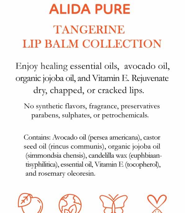 Tangerine Lip Balm, Vegan Lip Balm Set, Beeswax Free, with Avocado Oil, Organic Jojoba Oil, Candelilla Wax, and Vitamin E, Natural Moisturizer For Dry, Chapped, or Cracked Lips, 3 Tube Set-VivaGrace Women