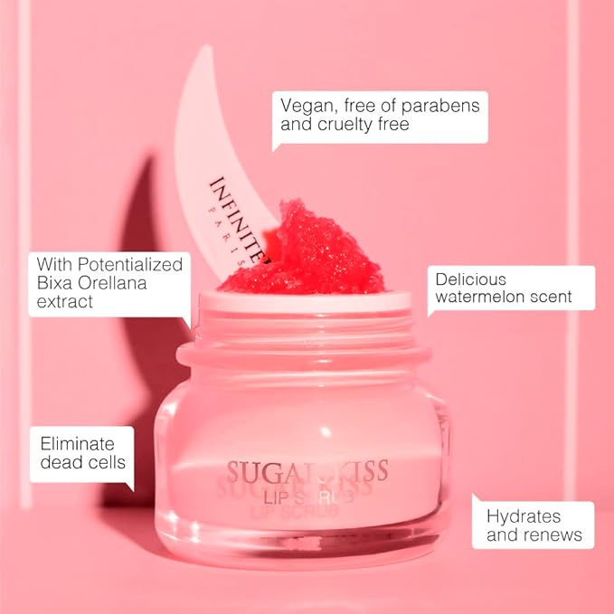 Infinitek Paris Sugar Kiss Watermelon Flavored Lip Scrub 2.4 oz / 68 g - Hydrating Lip Balm, Scrubber Exfoliator, Lip Mask, Lip Repair Treatment & Lightening Exfoliator for Dark Lips-VivaGrace Women