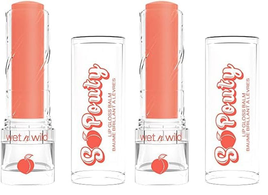wet n wild Perfect Pout So Pouty Shine Tinted Lip Balm Peach Flavored, Hyaluronic Acid, Vegan Collagen, Moisturizing For Dry Lip Care, Pink (Pack of 2)-VivaGrace Women