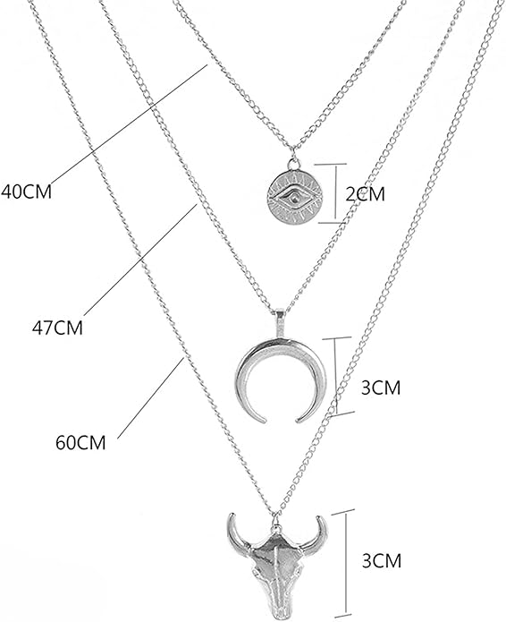 Boho Layered Moon Necklace Silver Compass Disc Pendant Necklace Chain Cow Evil Eye Charm Necklace Jewelry for Women-VivaGrace Women