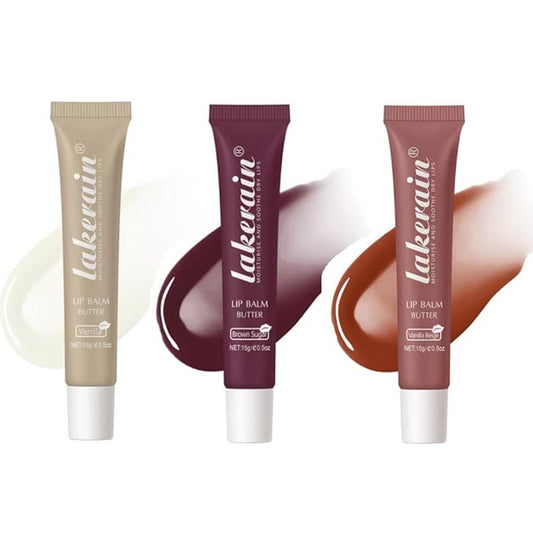3 Colors Lip Butter Balm Set，Vanilla Vanilla Beige Brown Sugar, Lasting Moisture Non Stick Glow Resurrection Cream Lip Oil Gloss Trio Lip Care Makeup(123# Vanilla + Vanilla Beige+Brown Sugar)-VivaGrace Women
